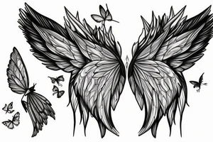 small fairy, with large wings, delicate body tattoo idea
