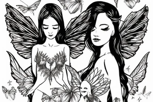 small fairy, with large wings, delicate body tattoo idea