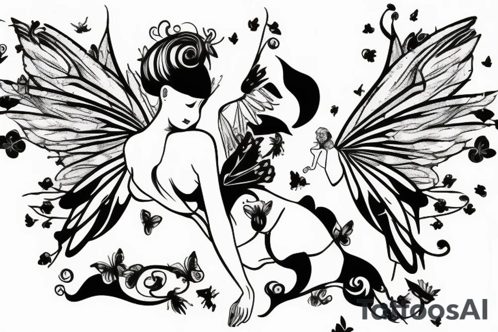 small fairy, with large wings, delicate body tattoo idea small fairy, with large wings, delicate body tattoo idea