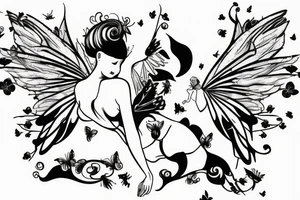 small fairy, with large wings, delicate body tattoo idea