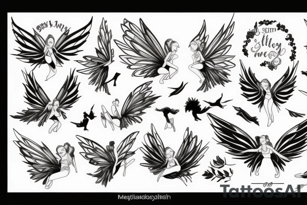 small fairy, with large wings, delicate body tattoo idea