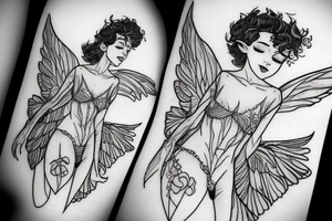 small fairy, with large wings, delicate body tattoo idea