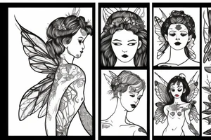 small fairy, with large wings, delicate body tattoo idea