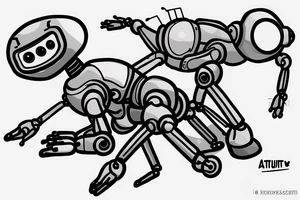 An ant working on a robot made from cardboard boxes tattoo idea