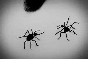 A minimalist ant carrying a cardboard box tattoo idea