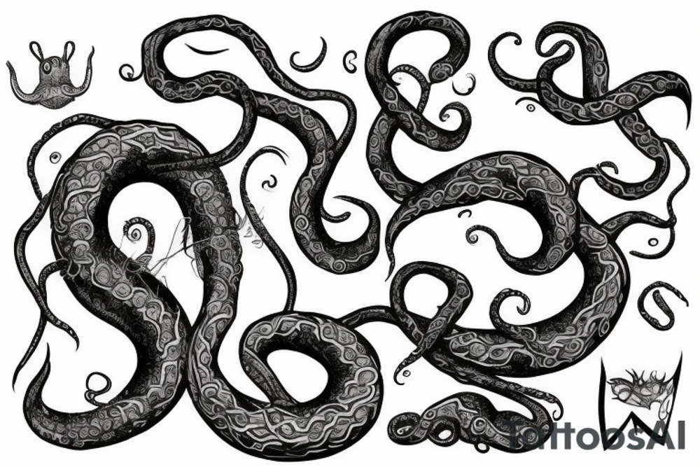 tentacle with vine, wire barbel and joker tattoo idea