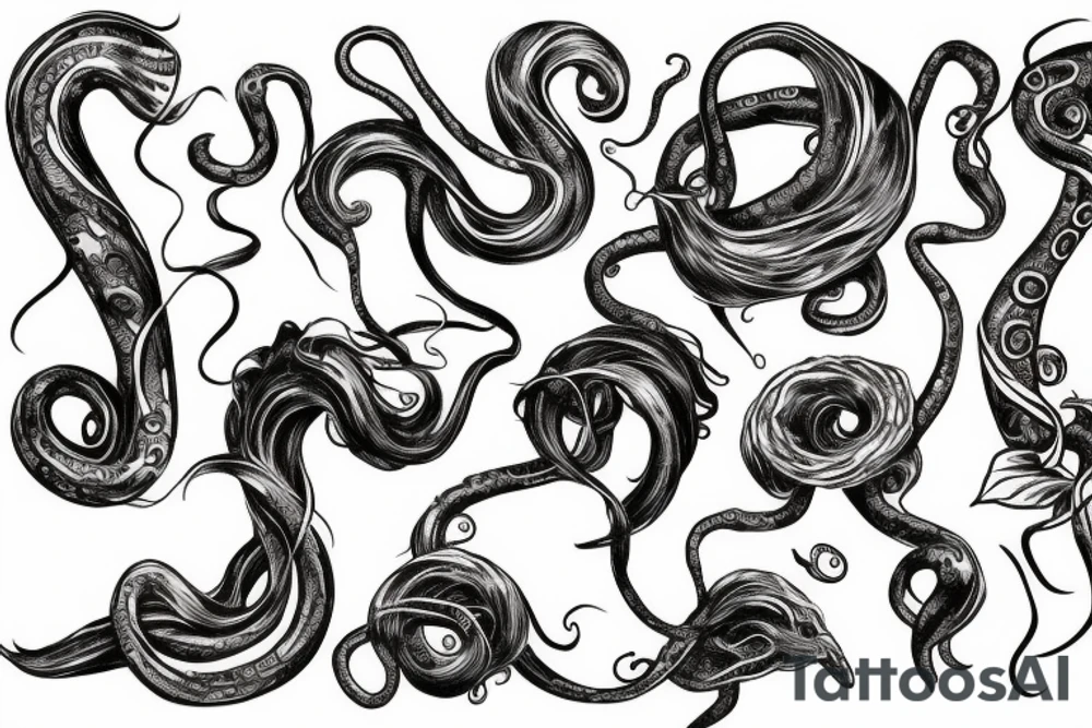 tentacle with vine, wire barbel and joker tattoo idea