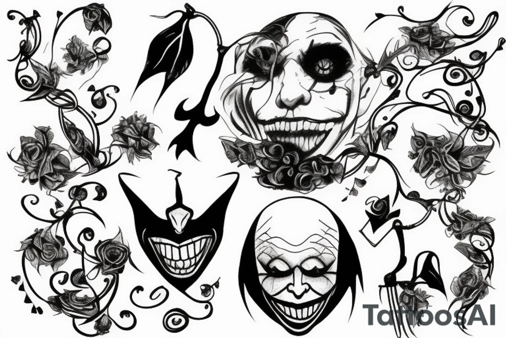 vine with wire barbel and joker tattoo idea