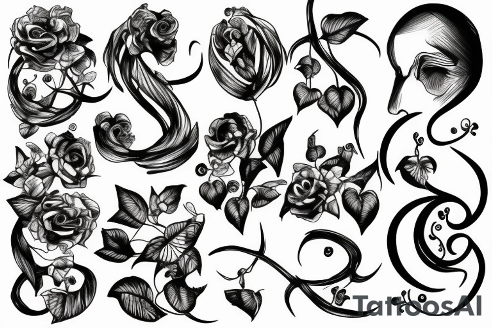 vine with wire barbel and joker tattoo idea