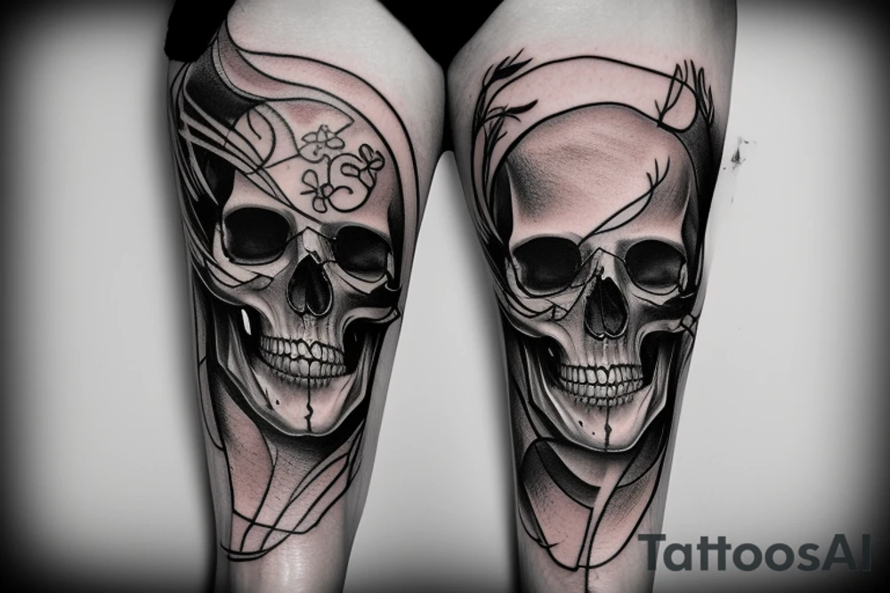 half skull half face tattoo idea