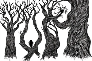 The tree and its roots with a woman, a man, and twin daughters tattoo idea