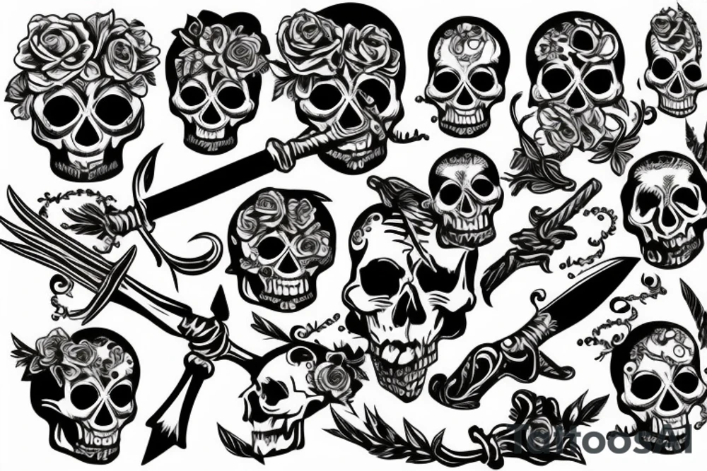 skull with dagger tattoo idea
