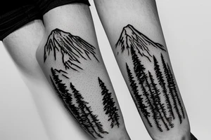 Mountain life bandura curve vulcano forest spruce graph tattoo idea