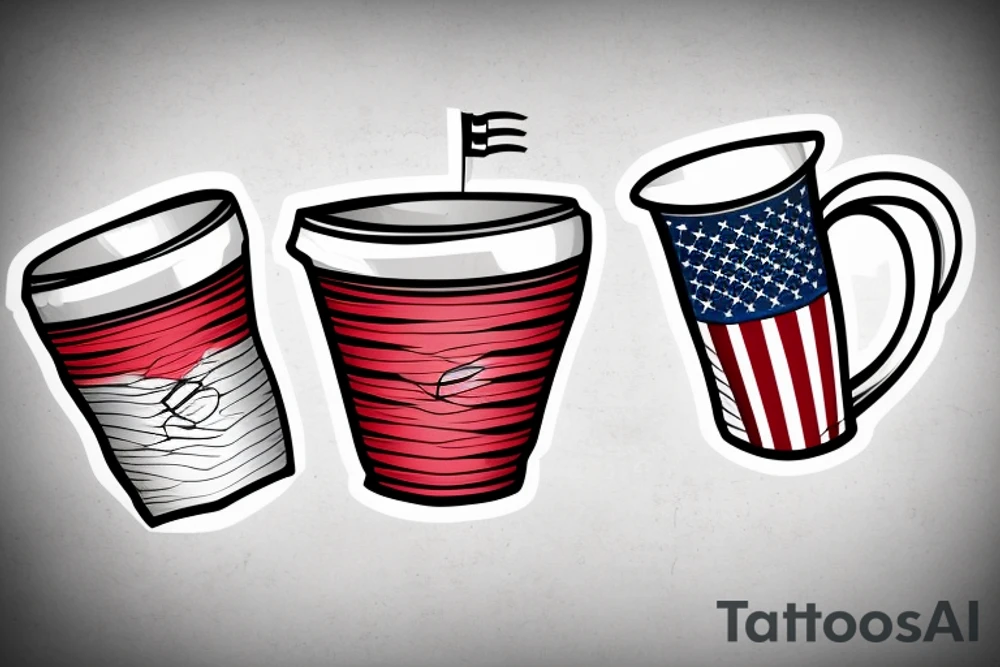 vertical rectangle with a cup inside and a flag behind the cup with one of the extrems falling of the rectangle tattoo idea
