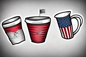 vertical rectangle with a cup inside and a flag behind the cup with one of the extrems falling of the rectangle tattoo idea