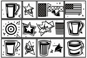 vertical rectangle with a cup inside and a flag behind the cup with one of the extrems falling of the rectangle tattoo idea