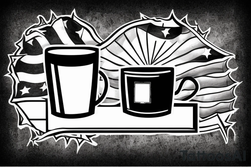 vertical rectangle with a trophy inside and a flag behind the cup with one of the extrems falling of the rectangle tattoo idea