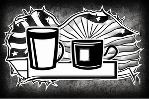 vertical rectangle with a trophy inside and a flag behind the cup with one of the extrems falling of the rectangle tattoo idea