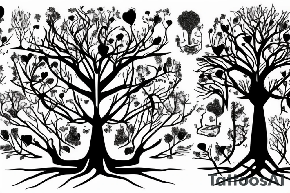 The tree with its roots and its family with two little daughters tattoo idea