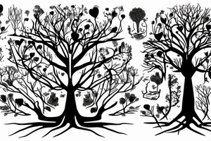 The tree with its roots and its family with two little daughters tattoo idea