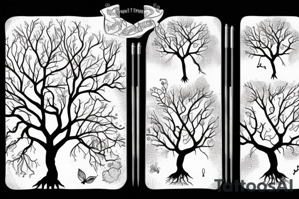 The tree with its roots and its family with two little daughters tattoo idea