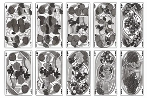 6 playing cards in an arch with grapes and vines running through it and the grapes dripping wine into a glass with a scroll behind the design tattoo idea