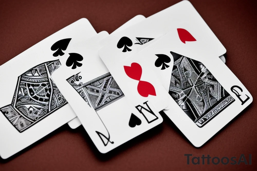 6 old worn playing cards in an arch w tattoo idea