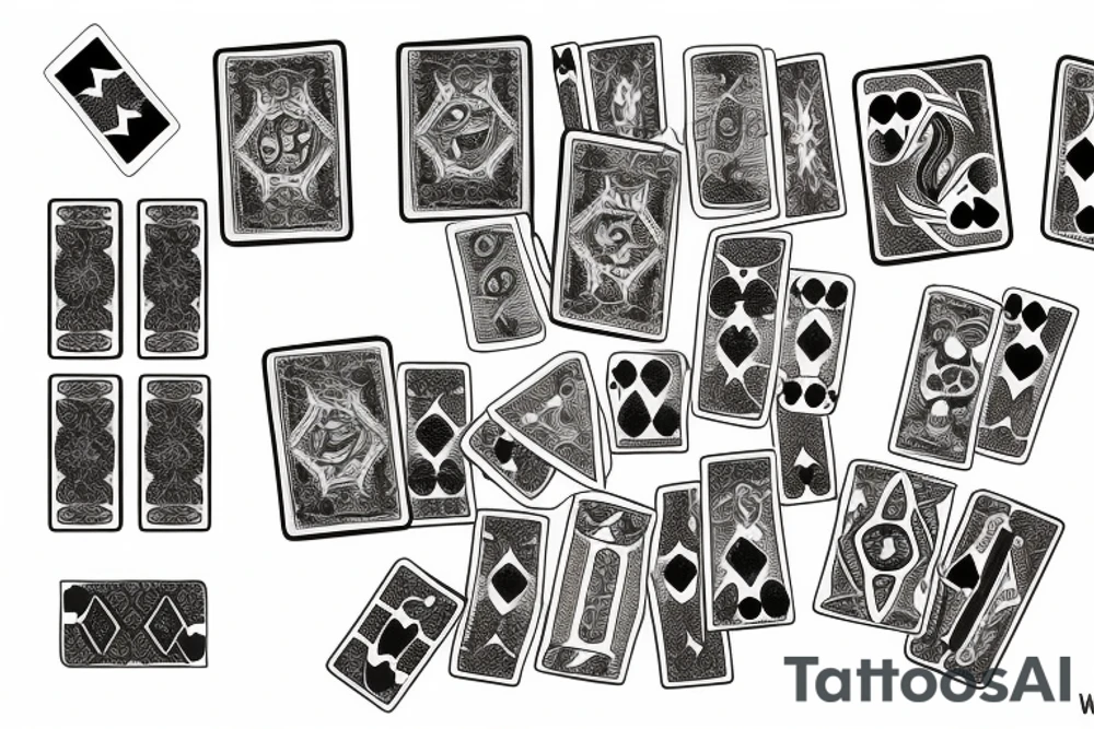 6 old worn playing cards in an arch w tattoo idea