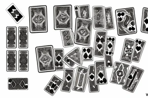 6 old worn playing cards in an arch w tattoo idea