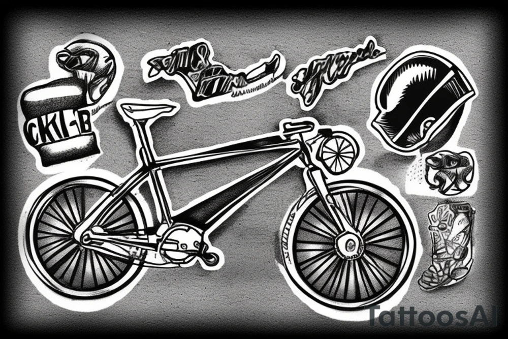 cyclist кide on gravel bike tattoo idea