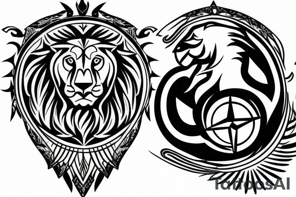 compass above dove with a lions head tattoo idea