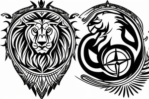 compass above dove with a lions head tattoo idea