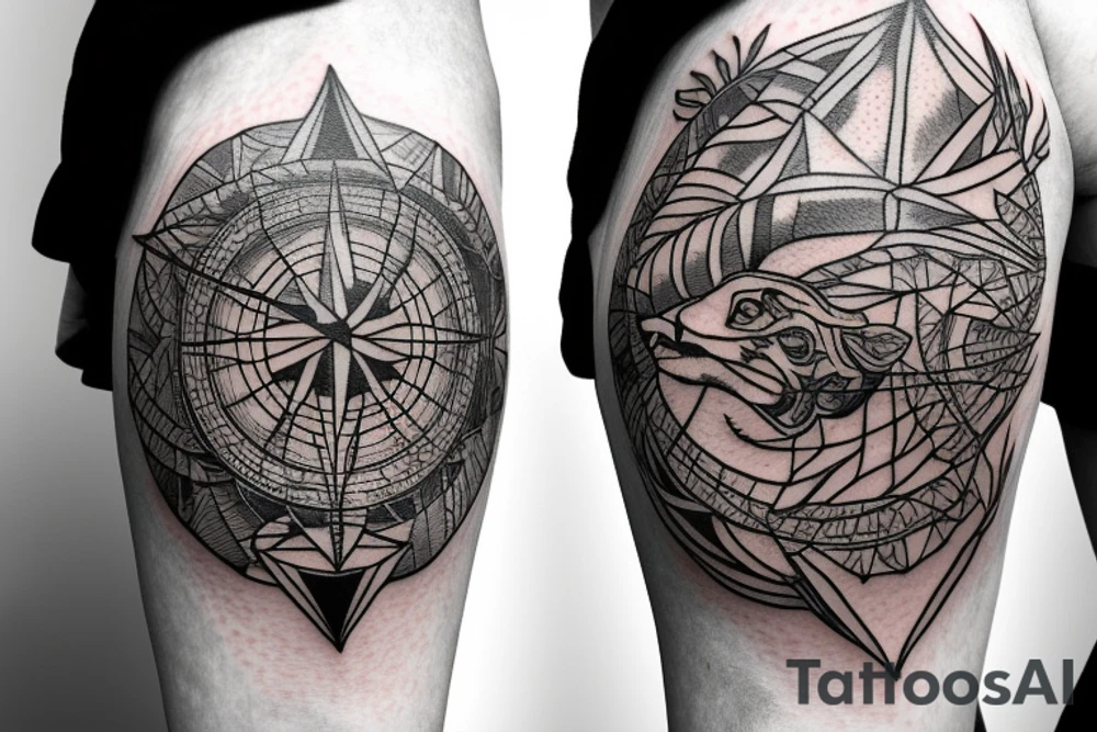 compass above dove with a lions head tattoo idea