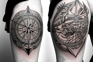 compass above dove with a lions head tattoo idea