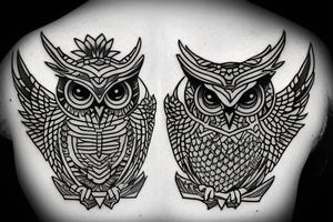 A scale with an owl and sword, justice tattoo idea