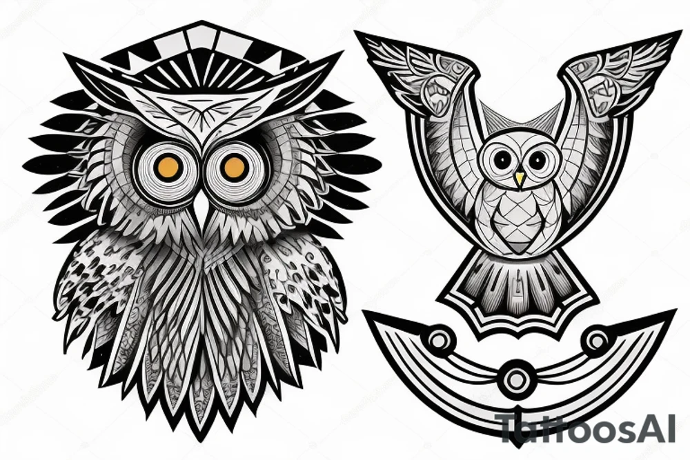 A scale with an owl and sword, justice tattoo idea
