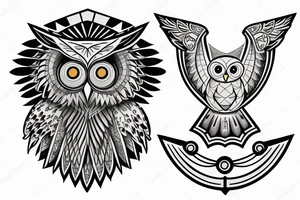 A scale with an owl and sword, justice tattoo idea