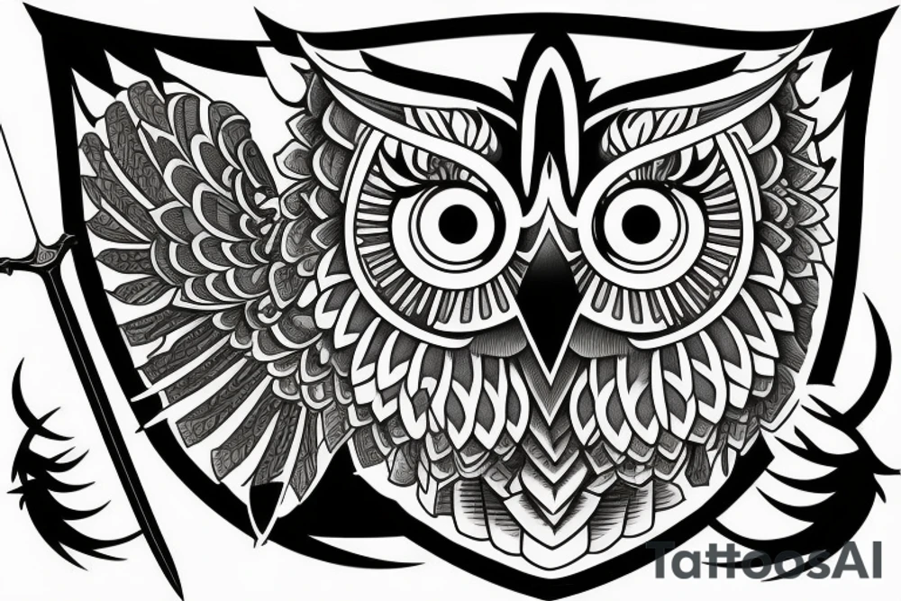 A scale with an owl and sword, justice tattoo idea