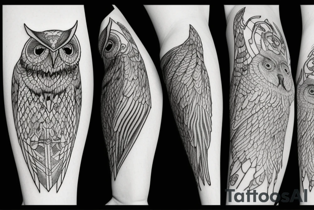 A scale with an owl and sword, justice tattoo idea