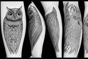 A scale with an owl and sword, justice tattoo idea