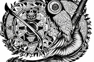 A scale with an owl and sword, justice tattoo idea