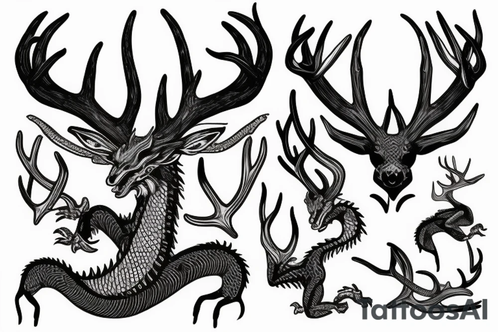 Screaming Dragon deer's with deer's antlers in a squared sketch tattoo idea Screaming Dragon deer's with deer's antlers in a squared sketch tattoo idea