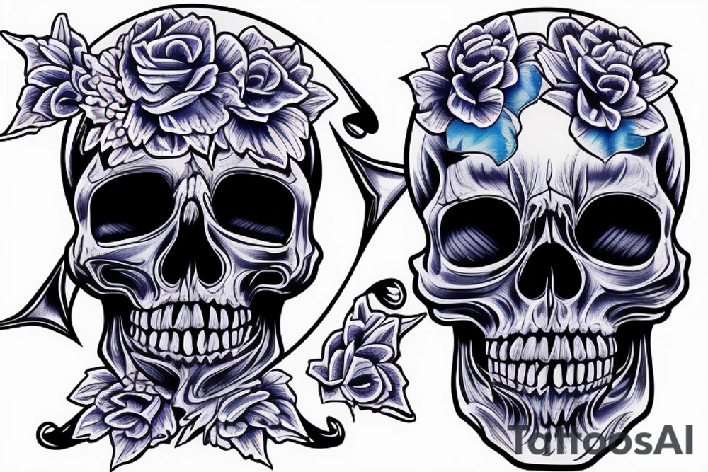 Huntingtons disease blue ribbon skull tattoo idea