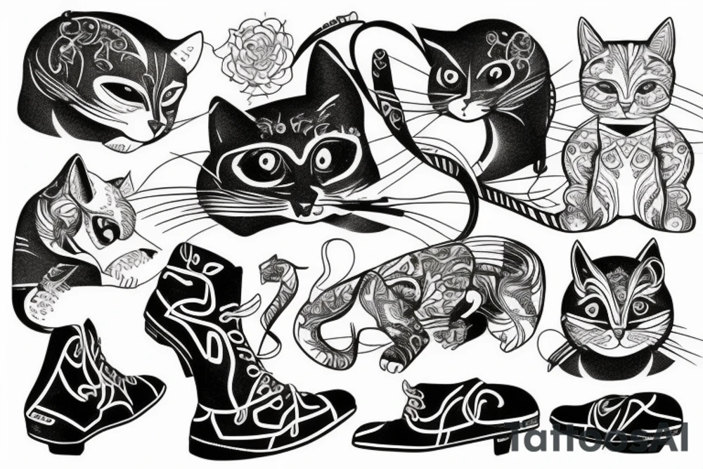 Gato siames andando en patineta tattoo idea