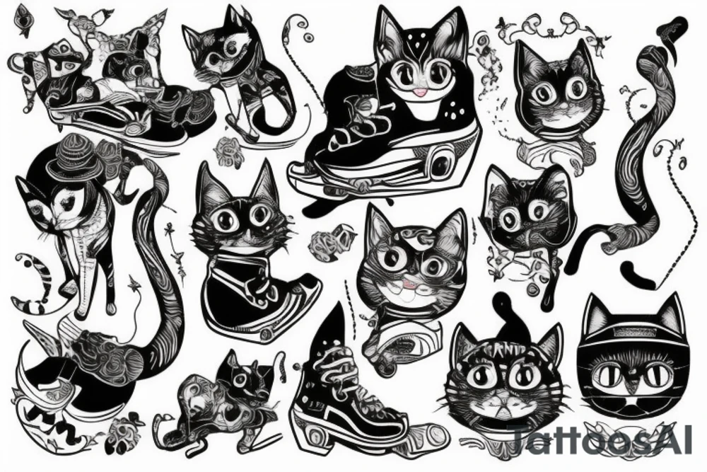 Gato siames andando en patineta tattoo idea