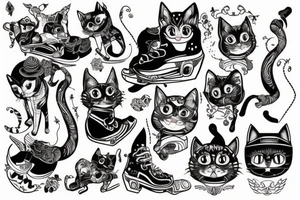 Gato siames andando en patineta tattoo idea