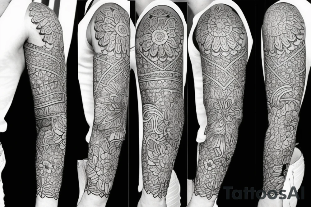 A floral and geometric half sleeve tattoo idea