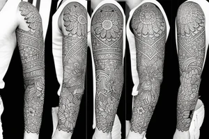 A floral and geometric half sleeve tattoo idea