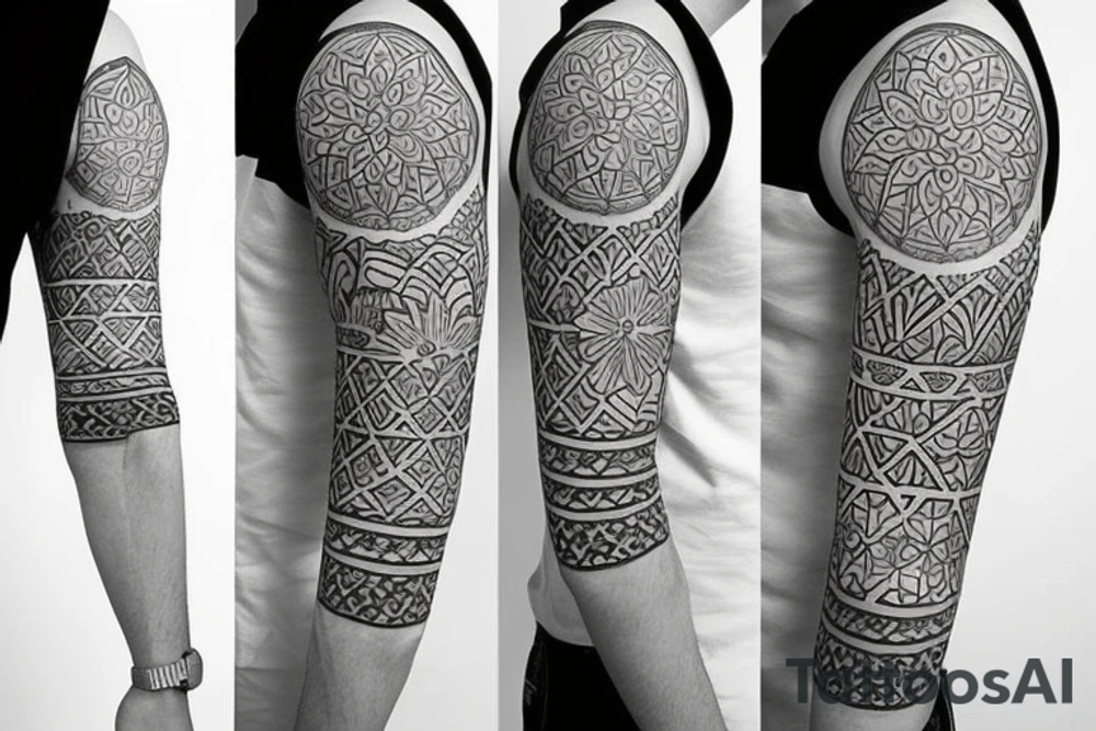 A floral and geometric half sleeve tattoo idea