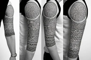 A floral and geometric half sleeve tattoo idea